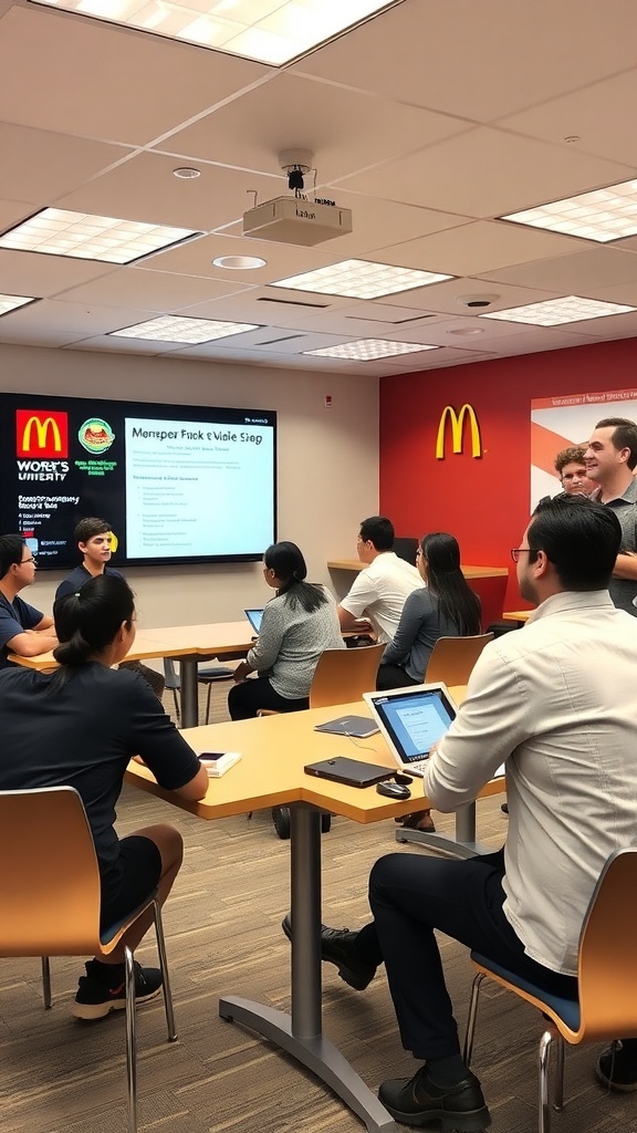 Students participating in training at Hamburger University in Chicago, focused on fast-food management.